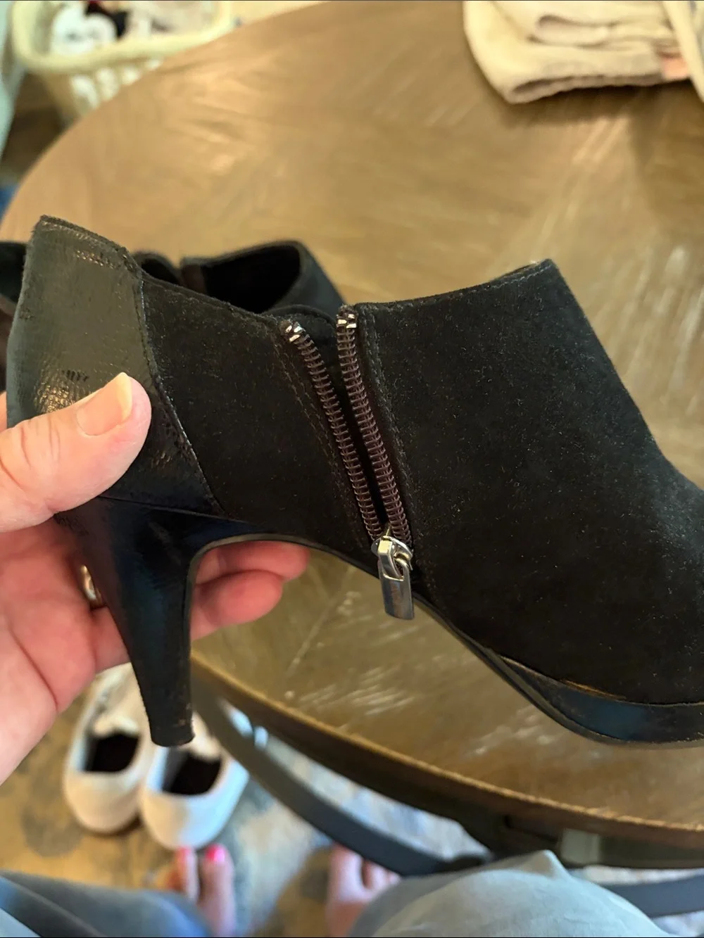 Women's Black Suede Ankle Booties - Heels